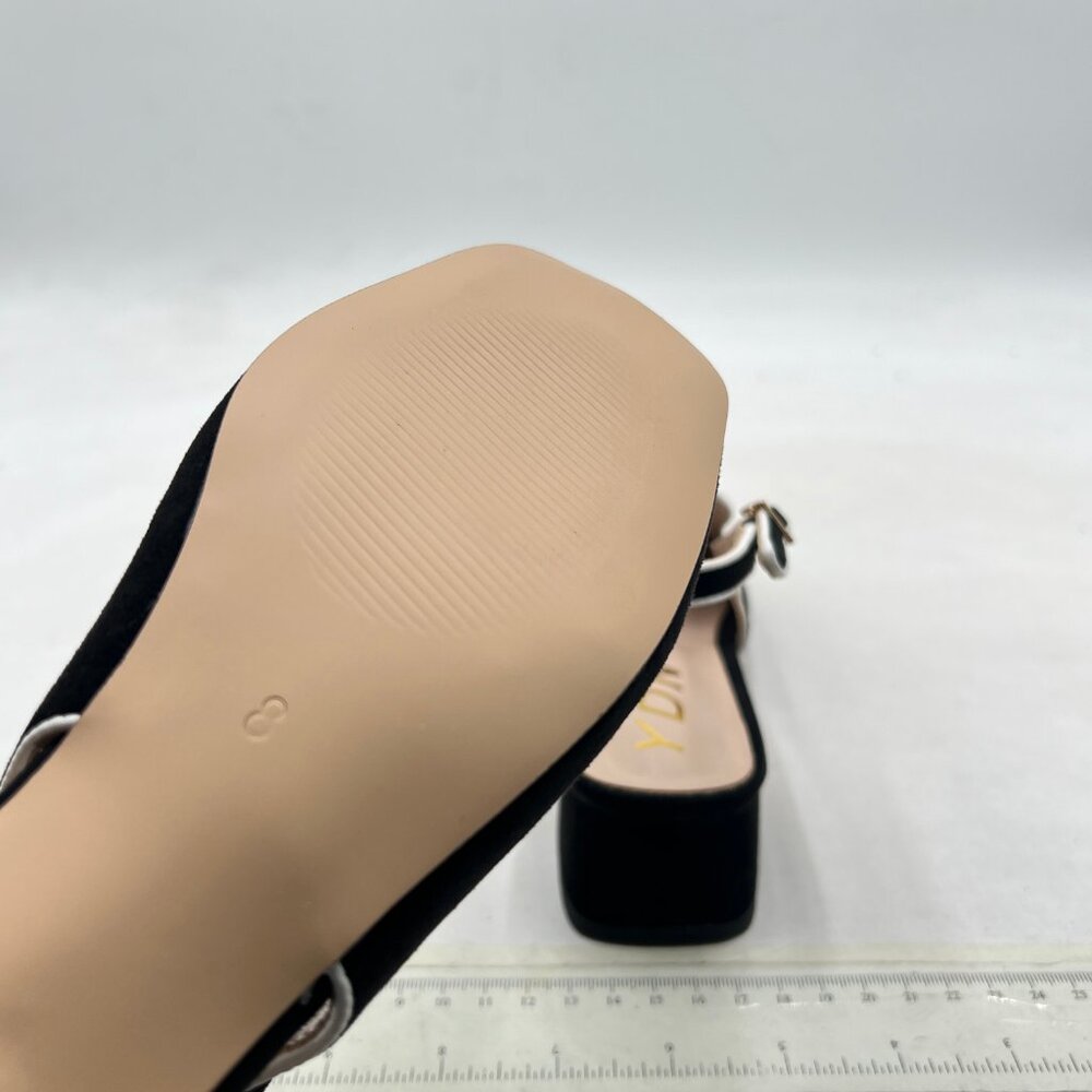 YDN Black Suede Square Toe Block Low Heels Slingback Formal Loafer Dressy Shoes - Picture 6 of 8